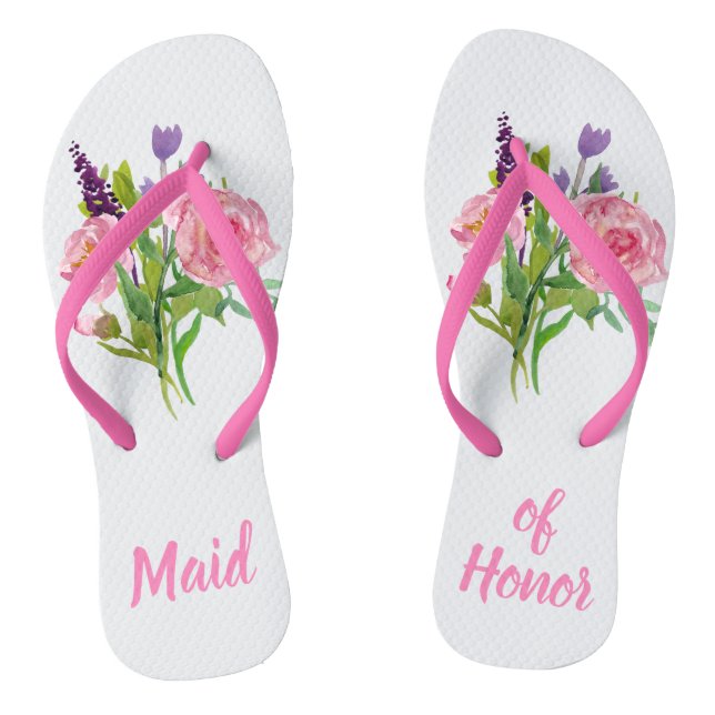 Maid of Honor Floral Bouquet Wedding Flip Flops (Footbed)