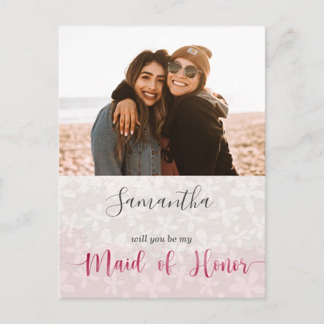 Maid of Honor Floral Pink  Invitation Postcard (Front)