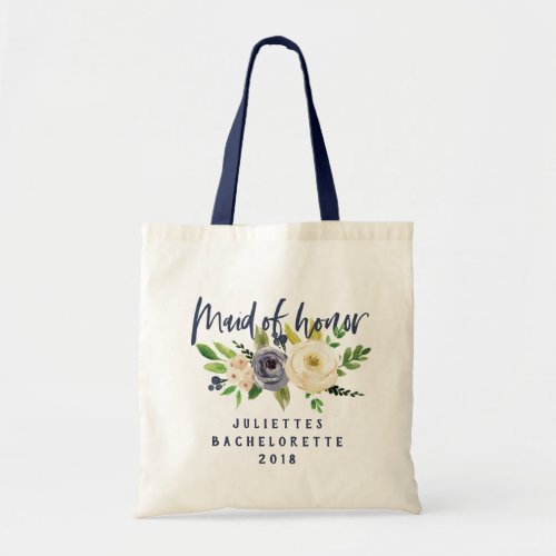 Maid of honor floral watercolor tote bag