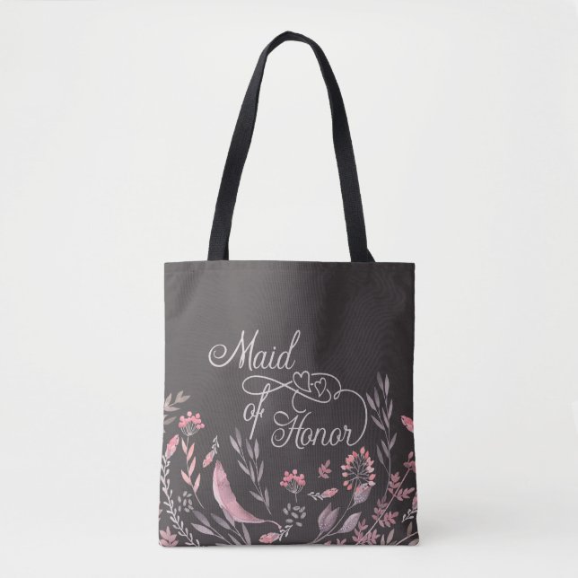 "Maid of Honor" Floral Wedding Tote Bag (Front)