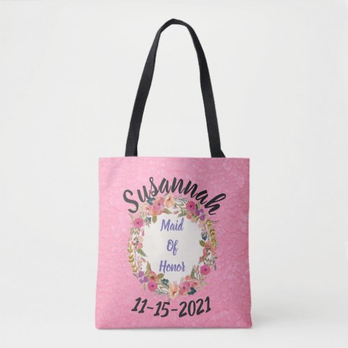 Maid-of-Honor Floral Wreath Design Tote Bag