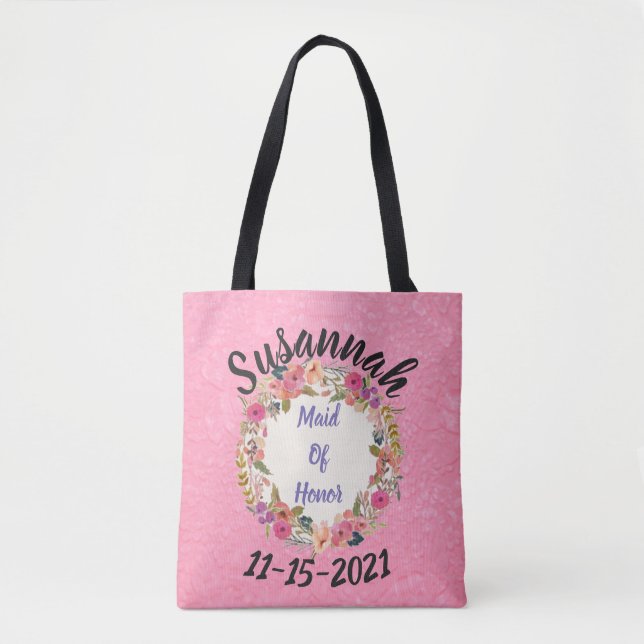 Maid-of-Honor Floral Wreath Design Tote Bag (Front)