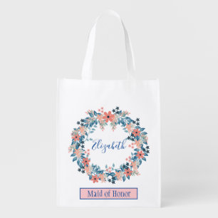 Maid of Honor floral wreath wedding favor Grocery Bag