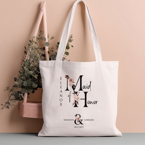 Maid of Honor Flower Letter Boho Floral Wedding Tote Bag