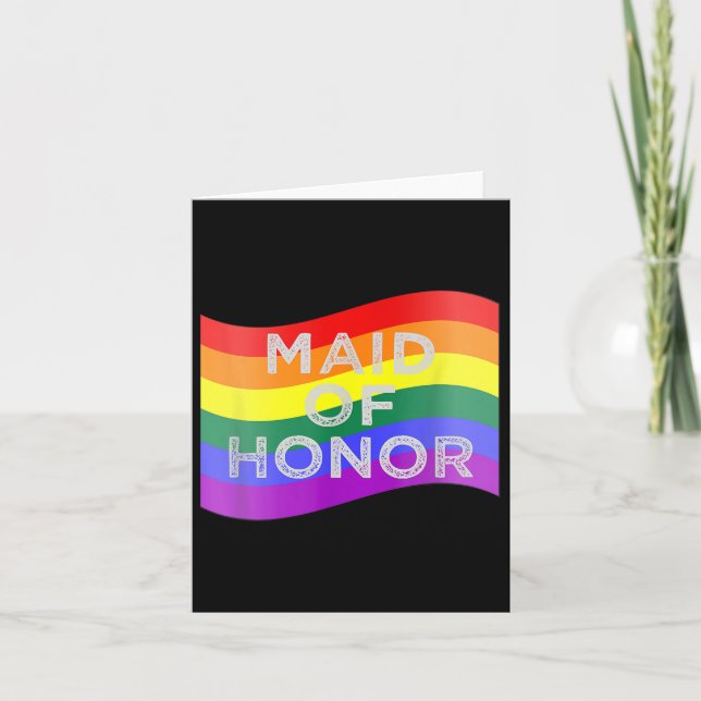 Maid Of Honor Gay Pride Rainbow Flag Wedding Party Card (Front)