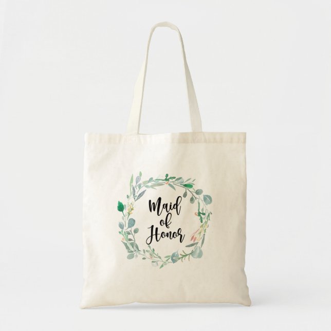 Maid Of Honor Gift Botanical Greenery Wedding Tote Bag (Front)