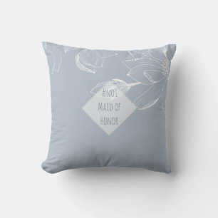 MAID OF HONOR GIFT Dusty Blue White Magnolias Throw Pillow