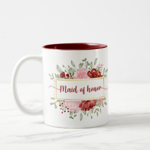Maid of Honor Gifts Cute Watercolor Flowers Two-Tone Coffee Mug