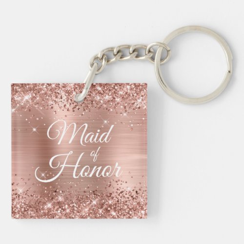 Maid of Honor Glittery Rose Gold Fancy Monogram Keychain