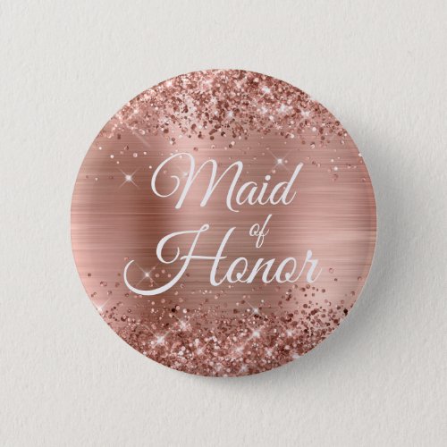Maid of Honor Glittery Rose Gold Foil Button