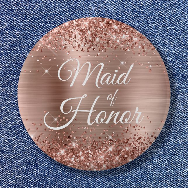 Maid of Honor Glittery Rose Gold Foil Button (Maid of Honor Glittery Rose Gold Foil Button)