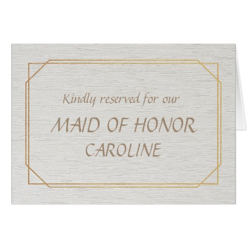 MAID OF HONOR Gold and White Place Name Card