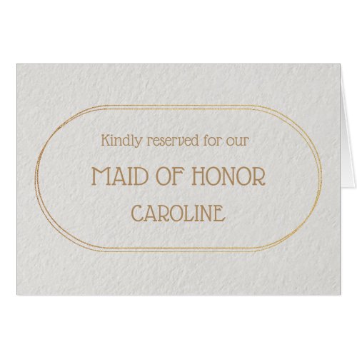 MAID OF HONOR Gold and White Place Name Card