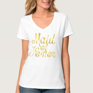 Maid of Honor, Gold Cursive T-Shirt