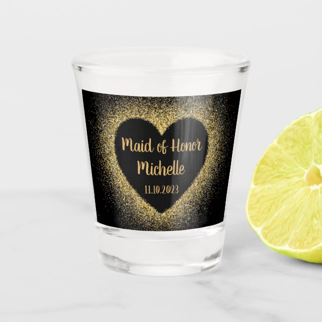 Maid of Honor Gold Heart Name Gifts Wedding Shot Glass (Front)