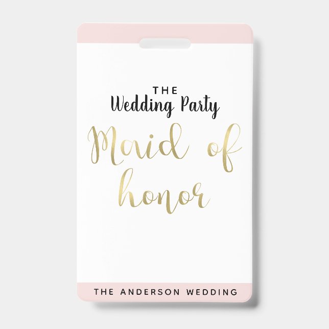 Maid of Honor Gold Wedding Party VIP Pass Badge (Front)