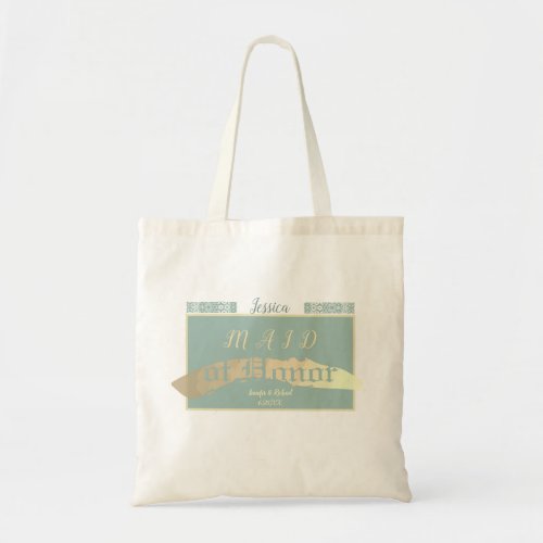 Maid of Honor Golden Blue Favor wName Tote Bag