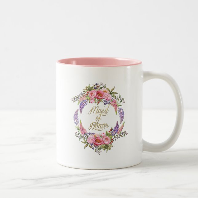 Maid of Honor Golden Flower Bouquet Two Tone Mug (Right)