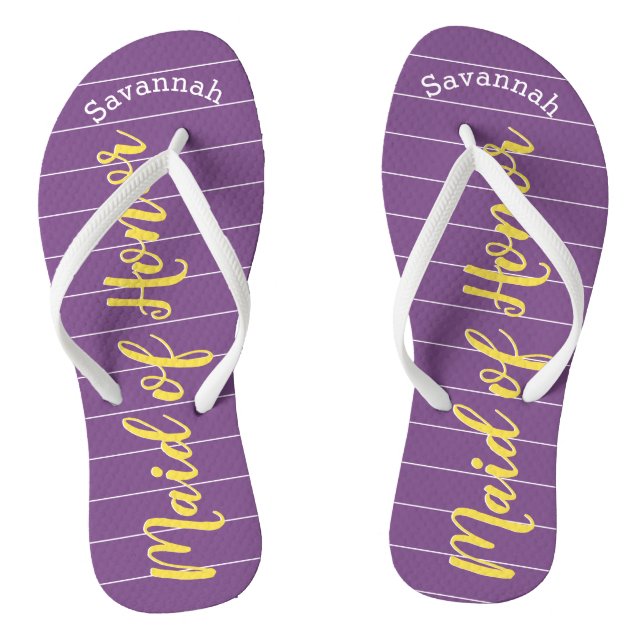 Maid of Honor Golden Yellow and Purple Flip Flops (Footbed)