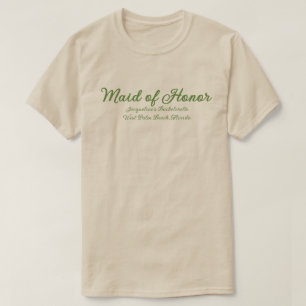 Maid of Honor Green Beige Wedding Party Outfit T-Shirt