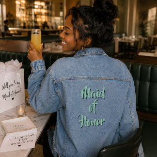 Maid of Honor Green Wedding Colors Denim Jacket
