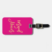 Maid of Honor Hot Pink and Gold Travel Luggage Tag (Front Horizontal)