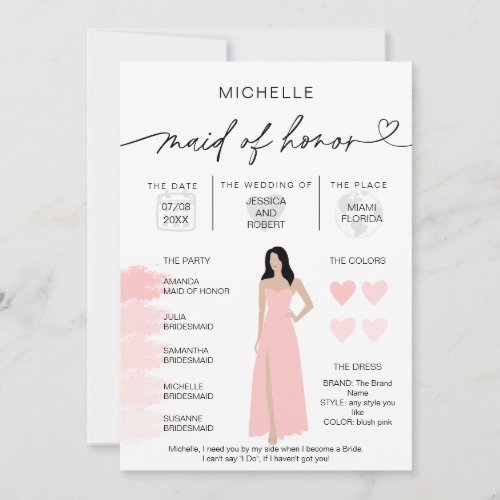 Maid of Honor Info Blush Pink Palette Infographic  Invitation