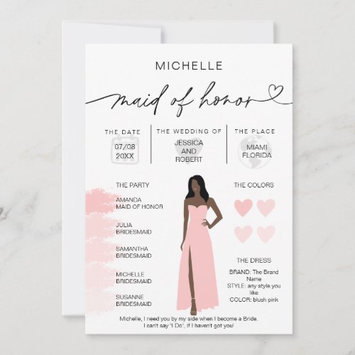 Maid of Honor Info Blush Pink Palette Infographic Invitation