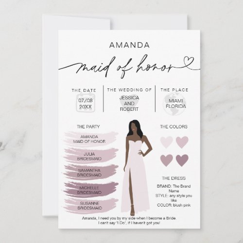 Maid of Honor Info Card Bridal Party Information 