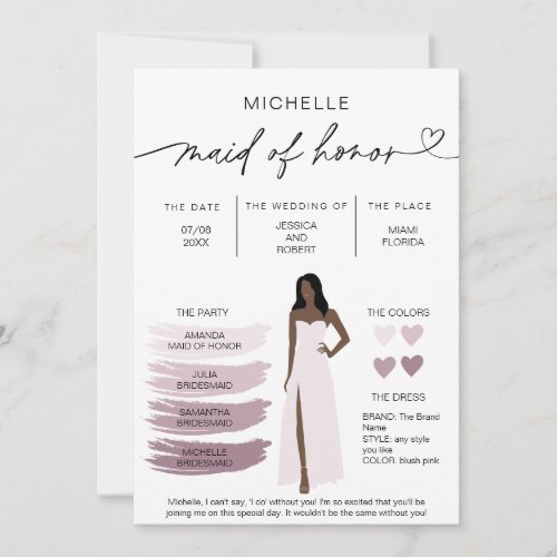 Maid of Honor Info Card Bridal Party Information