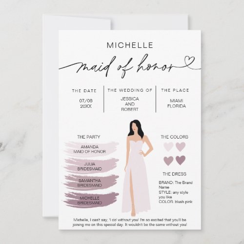 Maid of Honor Info Card Bridal Party Information