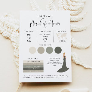 Maid of Honor Info Card, Bridal Party Proposal Invitation