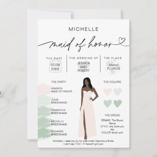 Maid of Honor Info Sage Color Palette Infographic Invitation
