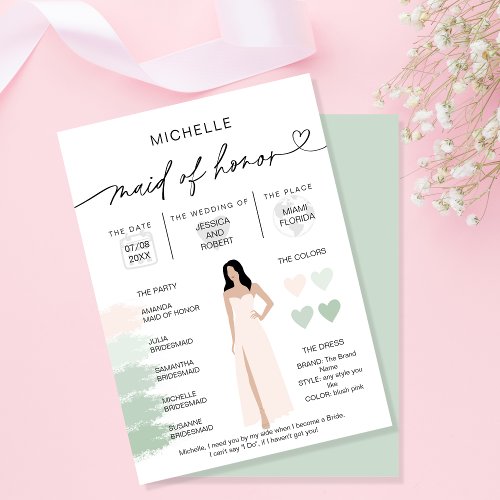 Maid of Honor Info Sage Color Palette Infographic  Invitation