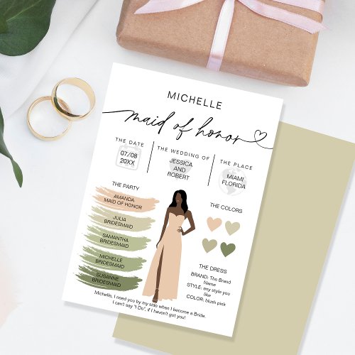 Maid of Honor Info Sage Color Palette Infographic Invitation