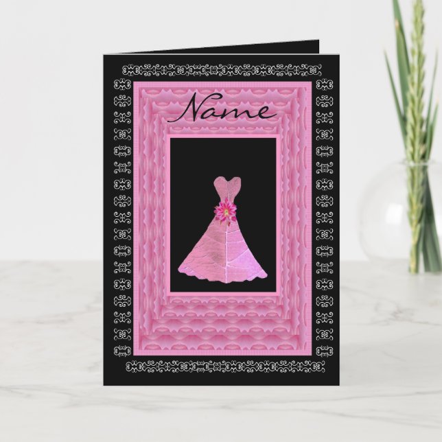 Maid of Honor Invitation PINK Dress Petal Trim (Front)