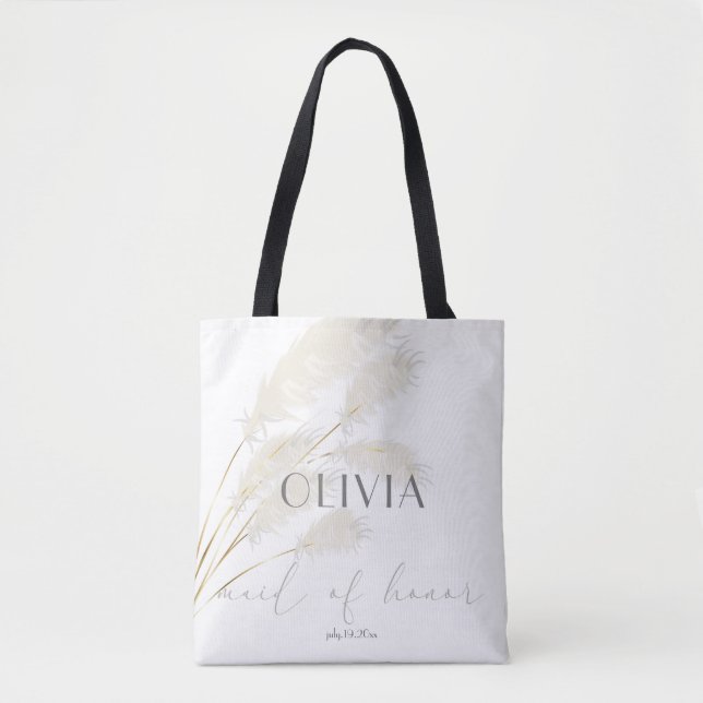 Maid of Honor Ivory Pampas Grass Tote Bag (Front)