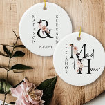 Maid of Honor Keepsake Boho Floral Letter Ceramic Ornament<br><div class="desc">Hanging ornament to personalize for your Maid of Honor. Maid of Honor is lettered with neutral boho floral letters and handwritten script. You can also add the name of the bride and groom and their wedding date, which frames a co-ordinating floral ampersand. Lovely wedding party keepsake gift and perfect for...</div>