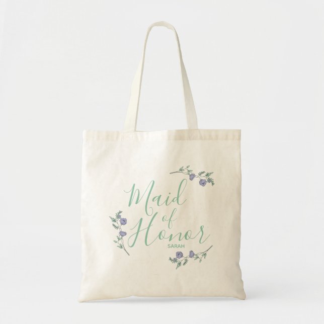 Maid of Honor, Lavender & Sage Floral Tote Bag (Front)