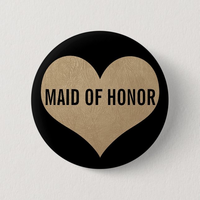 Maid of Honor Leather Texture Gold Heart Button (Front)