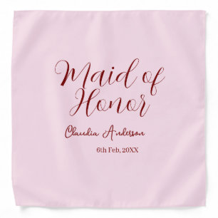 Maid of honor mauve name date pink pastel brides bandana