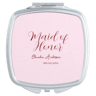 Maid of honor mauve name date pink pastel brides compact mirror