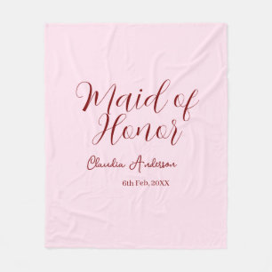 Maid of honor mauve name date pink pastel brides fleece blanket