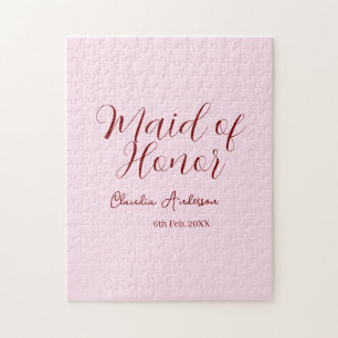 Maid of honor mauve name date pink pastel brides jigsaw puzzle