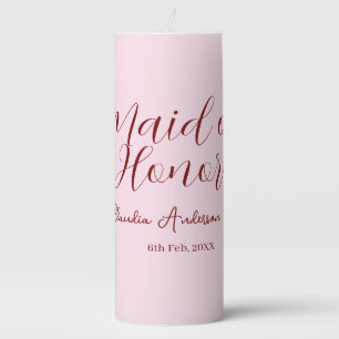 Maid of honor mauve name date pink pastel brides pillar candle