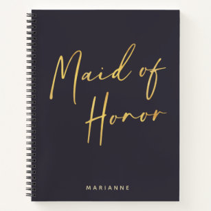 Maid of Honor Minimalist Gold Navy Personalized Notebook