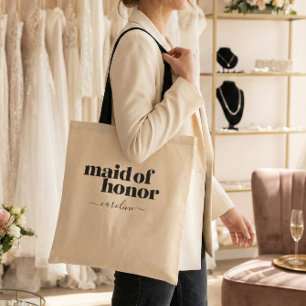 Maid of Honor Minimalist Modern Black Custom Tote Bag