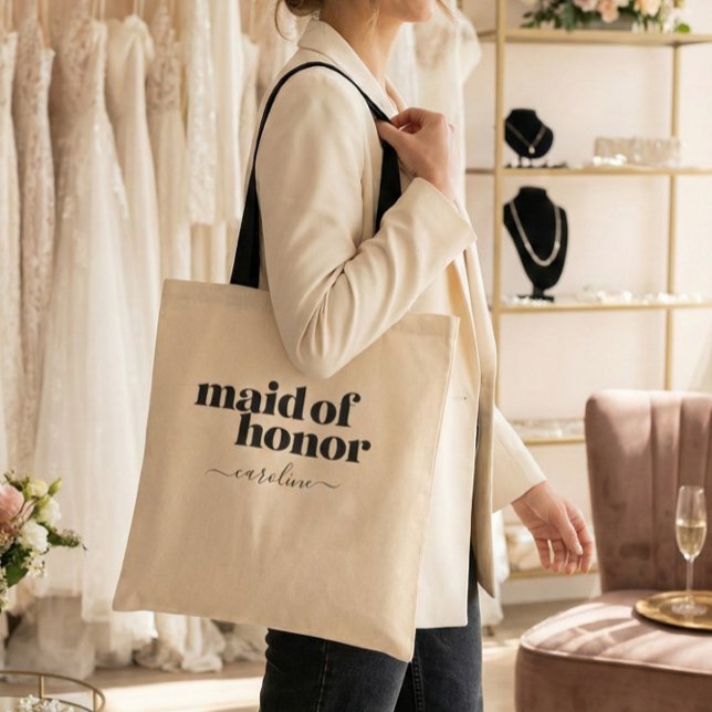 Maid of Honor Minimalist Modern Black Custom Tote Bag (Creator Uploaded)
