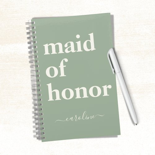 Maid of Honor Minimalist Modern Name  Sage Green  Notebook