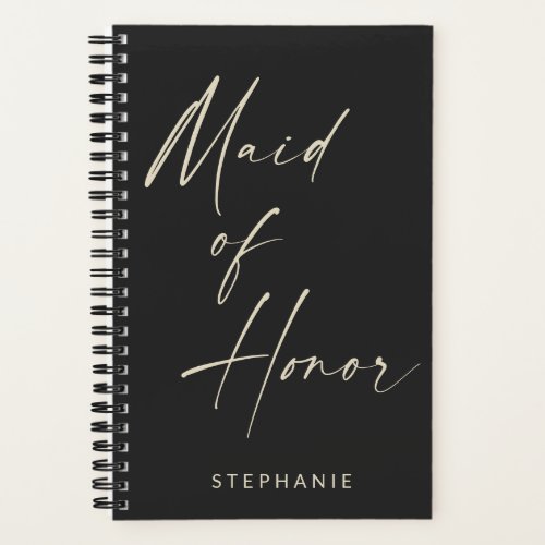 Maid of Honor Minimalist Personalized Black Notebook